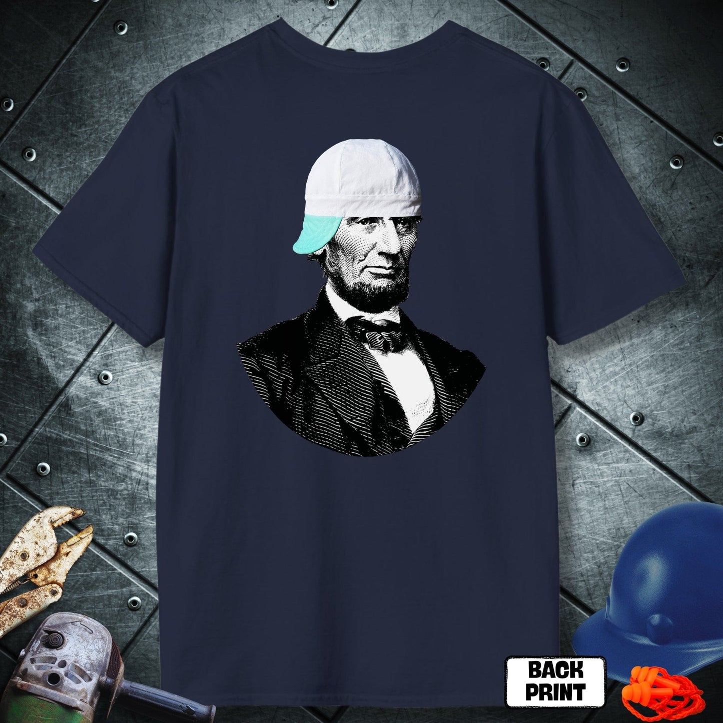 Navy Lincoln Welder (white Beanie) Tshirt