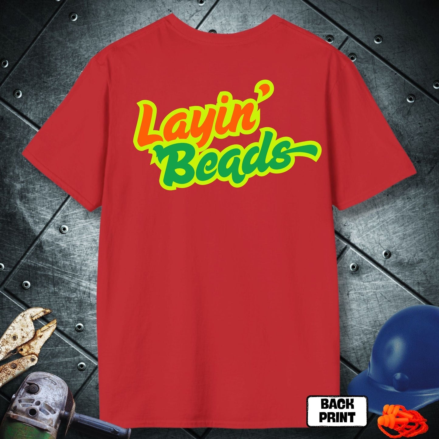 Red Layin Beads Welder tshirt