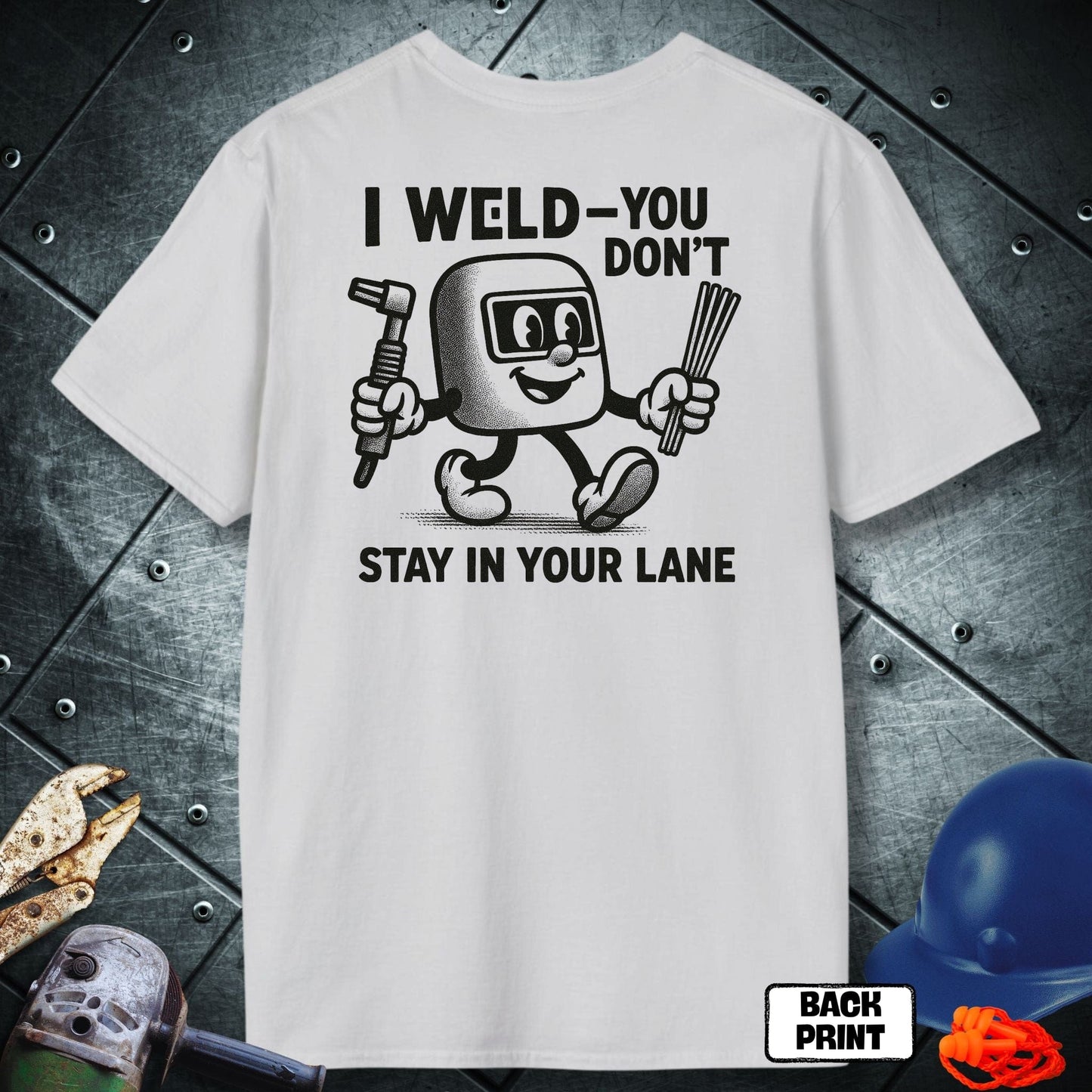 White Alpha welder tshirt