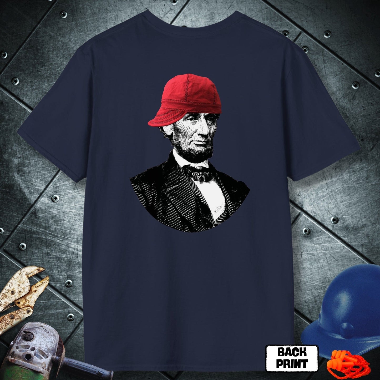 Navy Lincoln Welder (BackPrint) tshirt