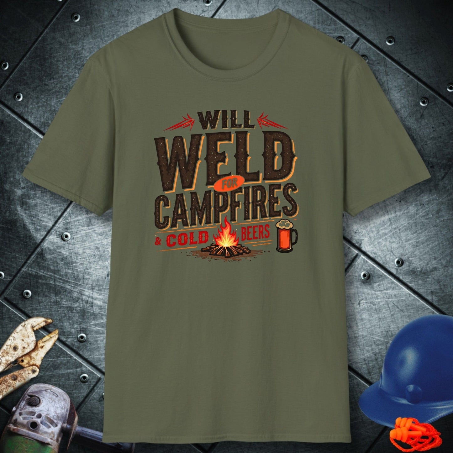 CAMPFIRES and beer welder shirt