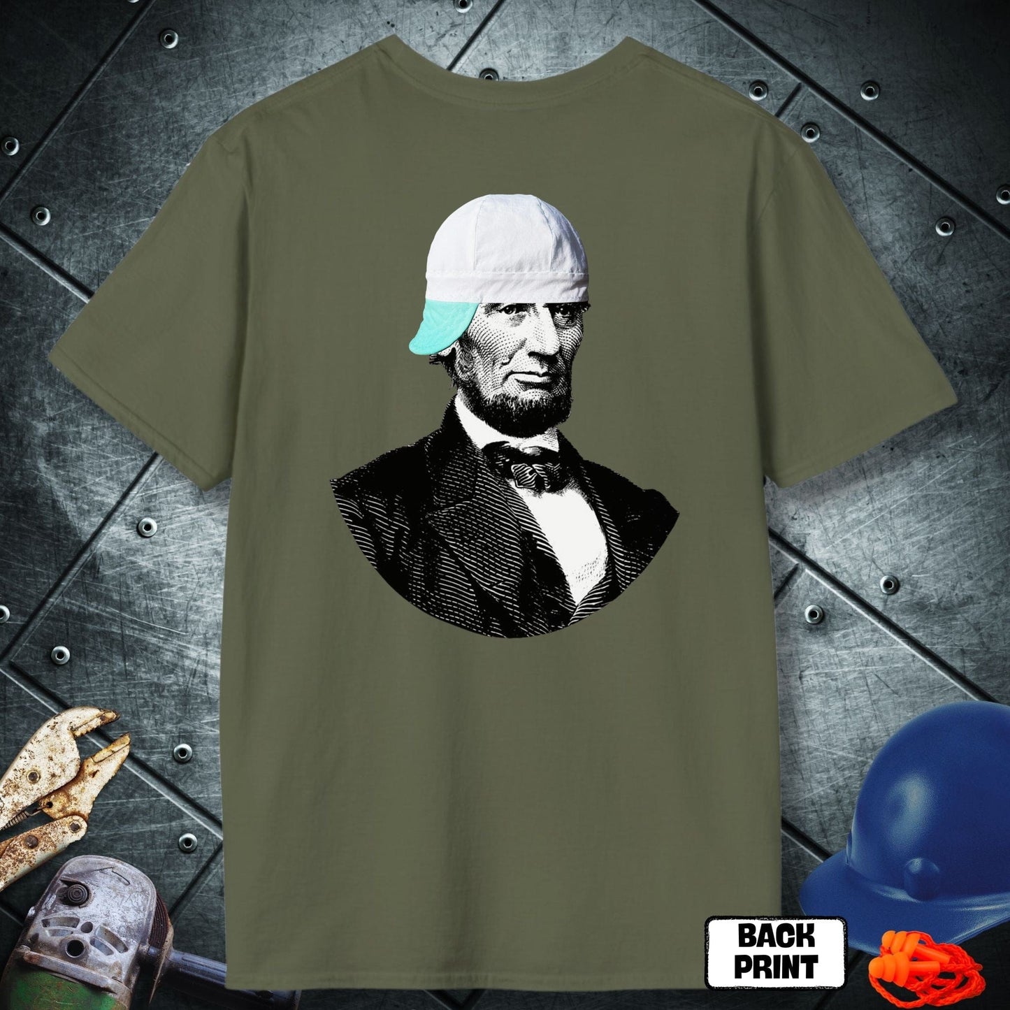 Military Green Lincoln Welder (white Beanie) Tshirt