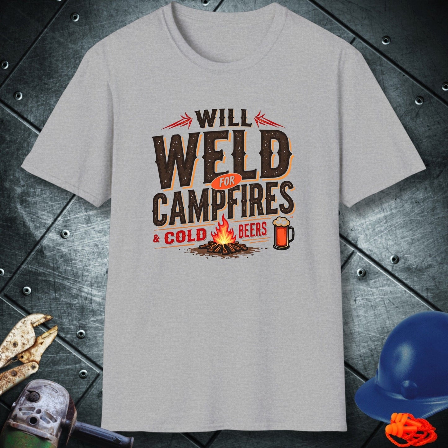 CAMPFIRES and beer welder shirt