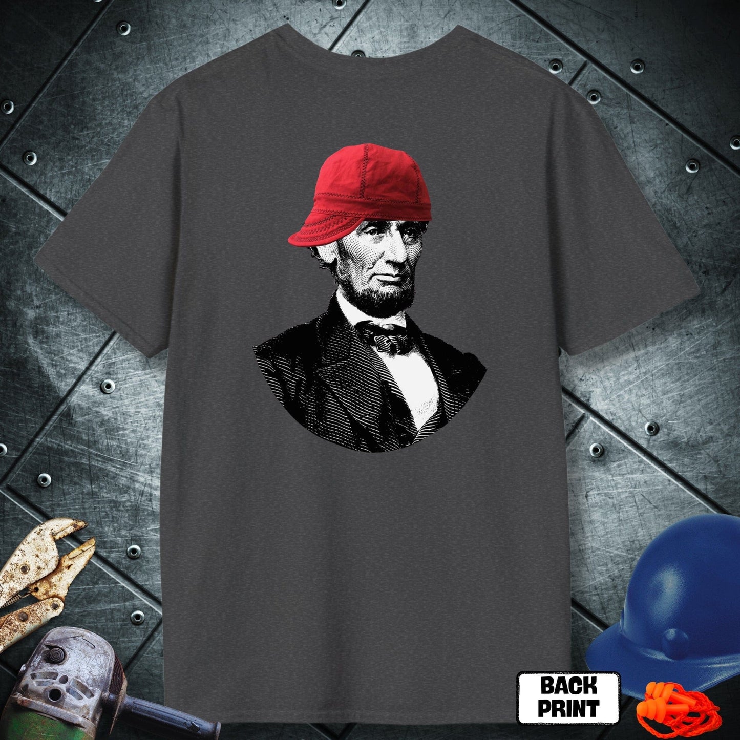 Dark Heather Lincoln Welder (BackPrint) tshirt