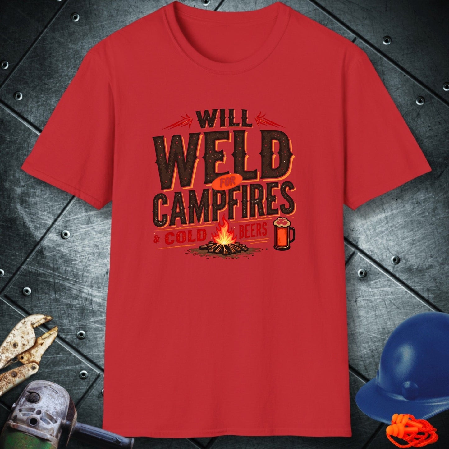 CAMPFIRES and beer welder shirt
